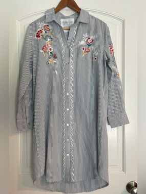 Kyla Seo Embroidered Striped Shirt Dress - Blue & White Size XS